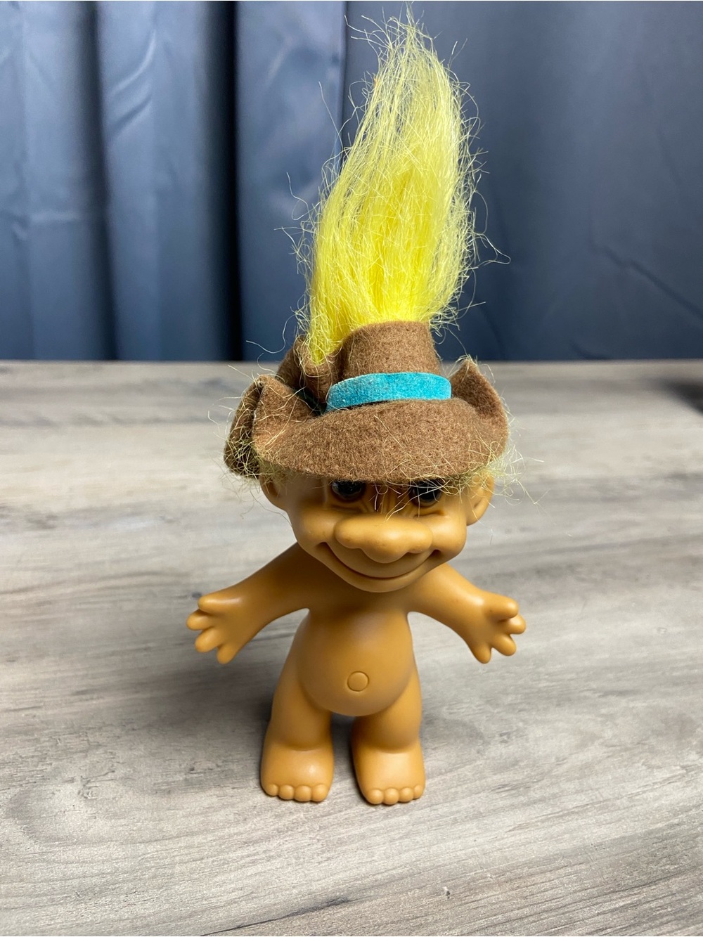 Vintage Russ Yellow-Haired Troll Toy with Brown Hat